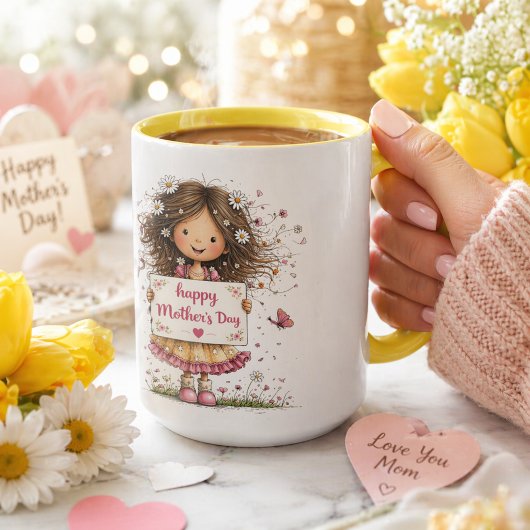 Mother’s Day Card with Child Illustration & Daisy  マグカップ