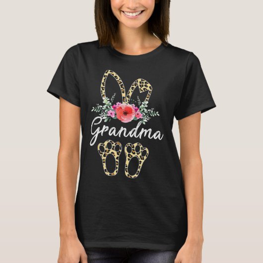 Mother s Day Easter For Grandma Leopard Bunny Flor Tシャツ (正面)