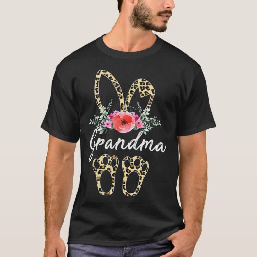Mother s Day Easter For Grandma Leopard Bunny Flor Tシャツ (正面)