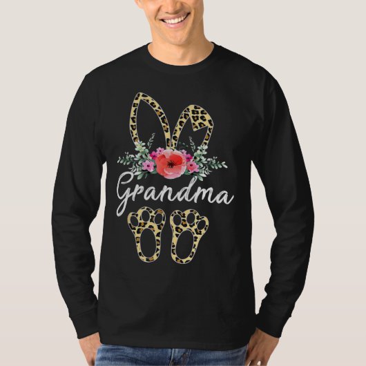 Mother s Day Easter For Grandma Leopard Bunny Flor Tシャツ (正面)