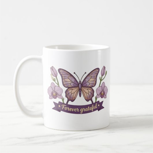 Mother’s Day Gift - Grateful Butterfly Floral コーヒーマグカップ (左)