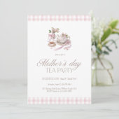 Mother’s Day Tea Party Pink Gingham 招待状 (スタンド正面)