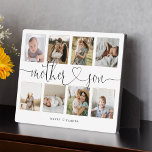 Mother Sonハートスクリプト |フォトグリッドのコラージュ フォトプラーク<br><div class="desc">お母様と息子のための特別で思い出に残る写真コラージギフトこのデザインは、8枚のコラージレイアウトを備え、お母様と息子の特別な写真を8枚展示している。「母の子」は黒字とスタイリッシュハートデザイン書とカスタマイズ母子の名前でデザインされている。永遠に大切にする母と息子の母のための思い出に残る特別なギフト。注：色は好みに合わせて変更できる。</div>