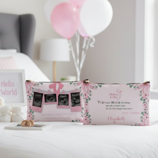 Mother To Be Floral Boho Modern Typography アクセサリーポーチ