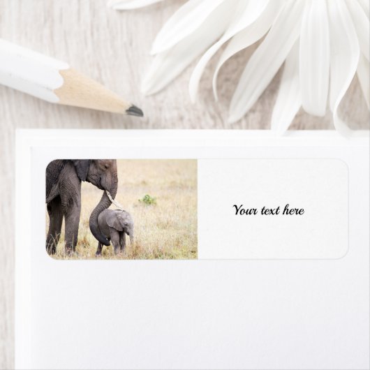 Motherly love elephant photo customizable label ラベル (インサイチュ)