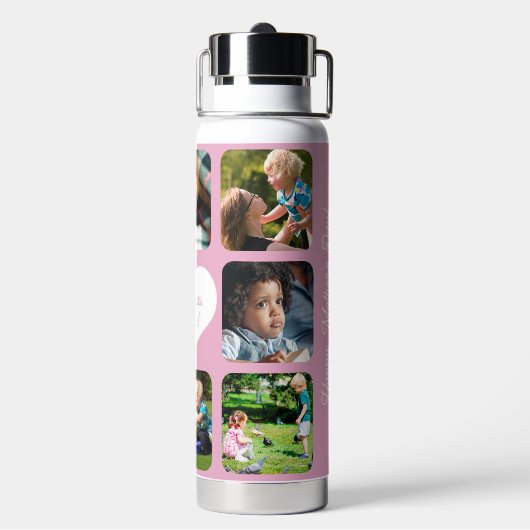 Mothers Day写真数々のコラージュ名パーソナライズされた ウォーターボトル (背面)