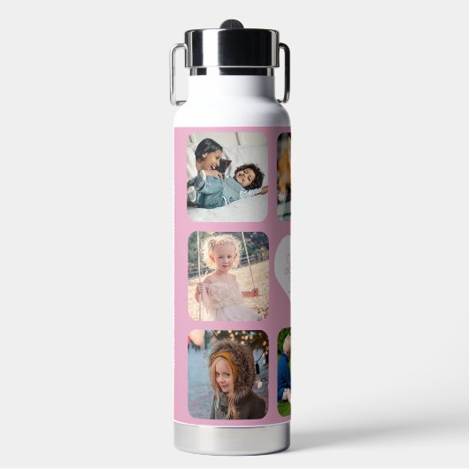 Mothers Day写真数々のコラージュ名パーソナライズされた ウォーターボトル (正面)