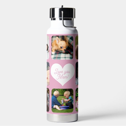 Mothers Day写真数々のコラージュ名パーソナライズされた ウォーターボトル (左面)