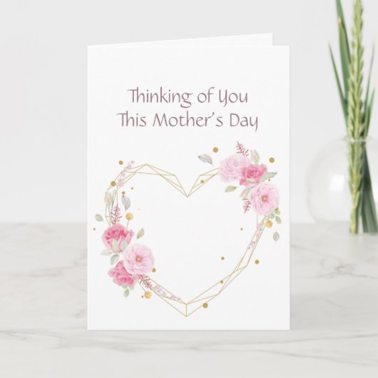 Mother's Day Absent Mom Pink Flower Heart  カード (正面)
