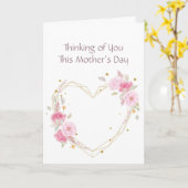 Mother's Day Absent Mom Pink Flower Heart  カード (黄色い花)