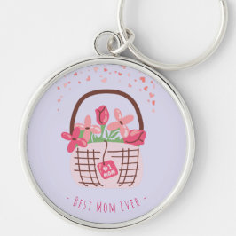 Mother's Day,Best Mom Ever, with Beautiful Flower キーホルダー