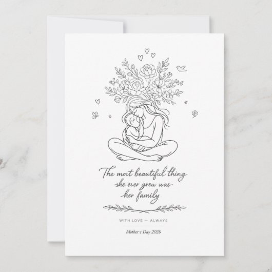 Mothers Day Botanical Line Art Card Floral Mom  シーズンカード (正面)