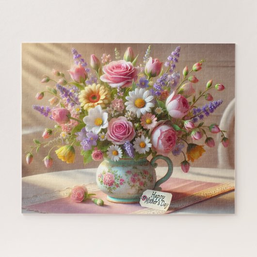 Mother's Day Bouquet Gift Pastel Floral Vase ジグソーパズル (横)