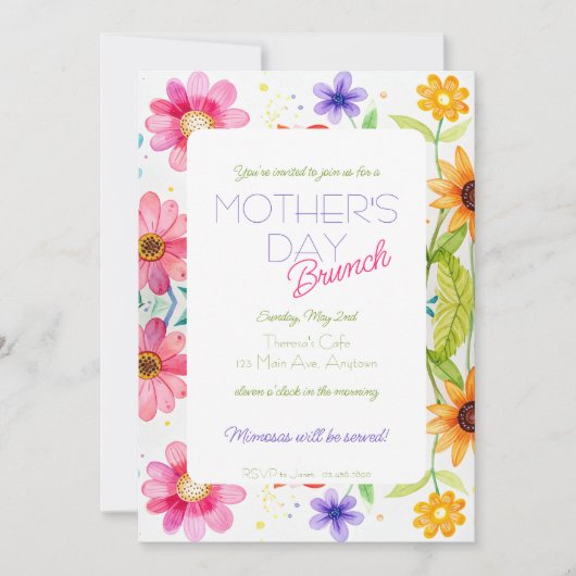 Mother's Day Bright Floral Brunch Invitation 招待状 (正面)