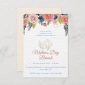 Mother's Day Brunch Floral Navy Blue & Rose Gold 招待状 (正面/裏面)