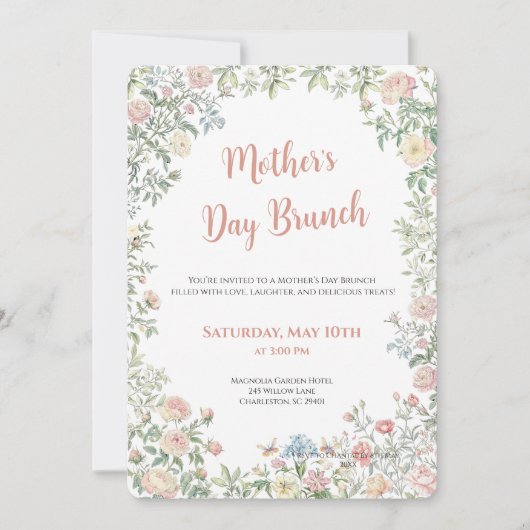 Mother's Day Brunch Invitation Floral 招待状 (正面)
