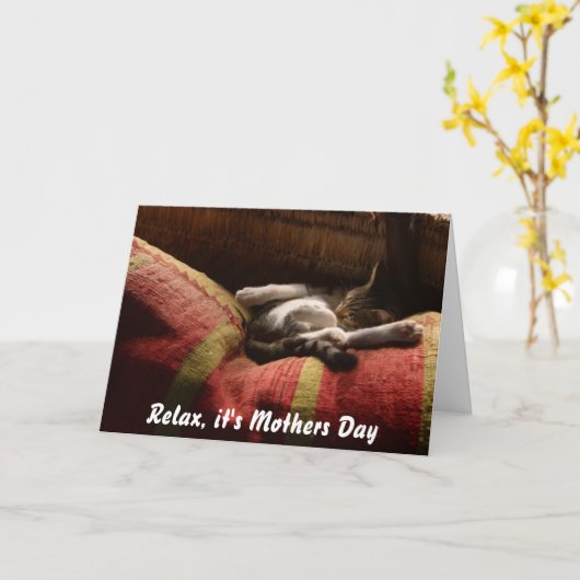 Mothers Day Card from the Cat sleeping on Couch カード (黄色い花)