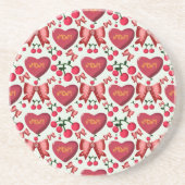 Mother's day cherry bow pattern gift  コースター (正面)