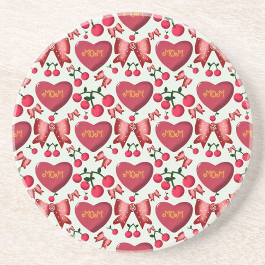 Mother's day cherry bow pattern gift  コースター (正面)