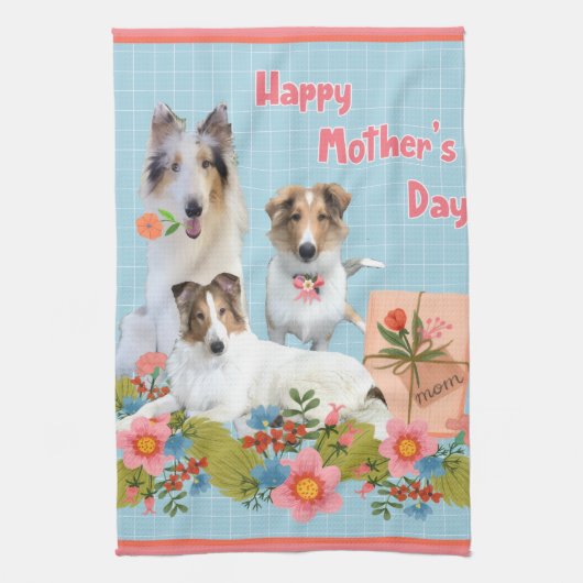 Mother's Day Collies and flowers キッチンタオル (縦)