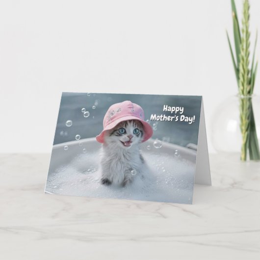 Mothers Day Cute and Fun Cat Bubble Bath カード (正面)