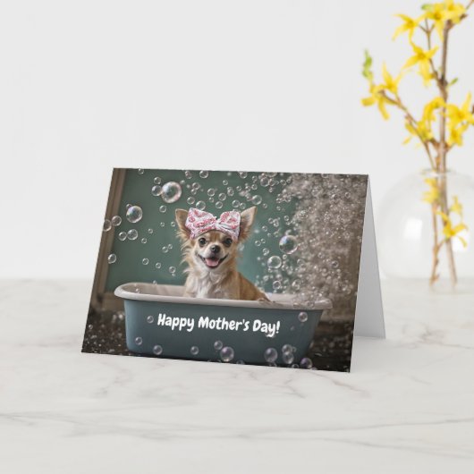 Mothers Day Cute and Funny Chihuahua Small Dog  カード (黄色い花)