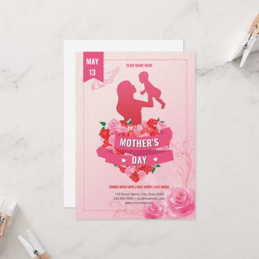 Mothers Day Event Invitation Flyer Template 招待状 (正面/裏面インサイチュ)