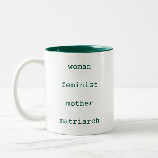 Mother's Day Feminist Dark Green Typewriter Script ツートーンマグカップ (左)