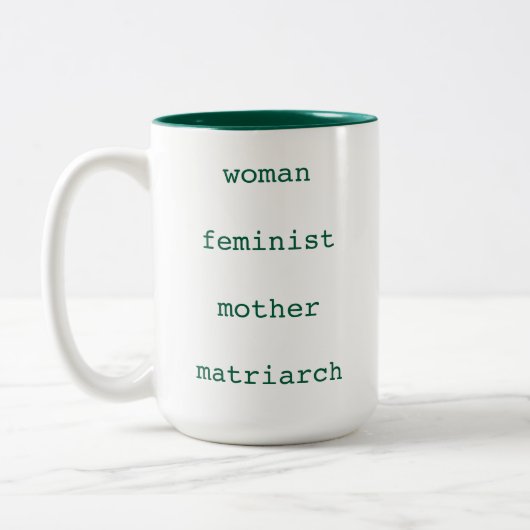 Mother's Day Feminist Dark Green Typewriter Script ツートーンマグカップ (左)