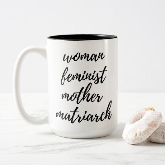 Mother's Day Feminist Handwritten Typography Black ツートーンマグカップ (ドーナツ)