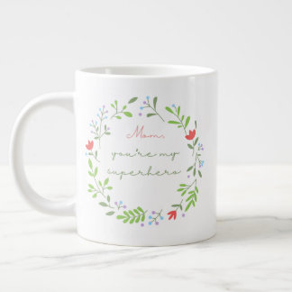 Mother's day floral green superhero mom ジャンボコーヒーマグカップ