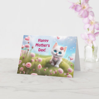 Mothers Day General with Cute White Kitten  カード