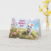 Mothers Day General with Cute White Kitten  カード (黄色い花)