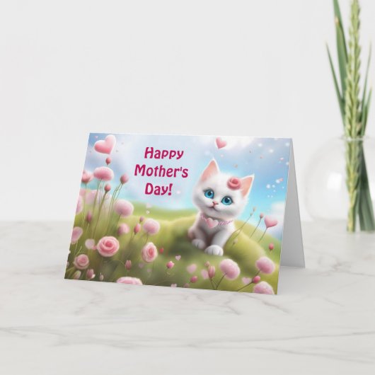 Mothers Day General with Cute White Kitten  カード (正面)