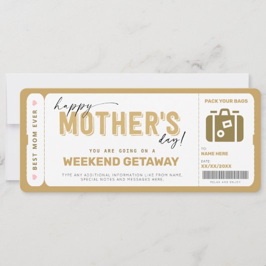 Mother's Day Gift Ticket Weekend Getaway Voucher 招待状 (正面)