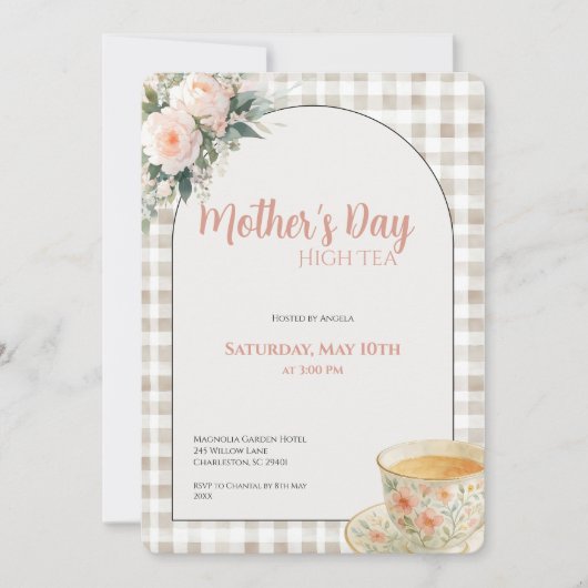 Mother's Day High Tea Invitation Floral Tea Party 招待状 (正面)