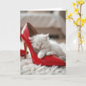 Mother's Day Kitten Sleeping in a Red Shoe カード (黄色い花)