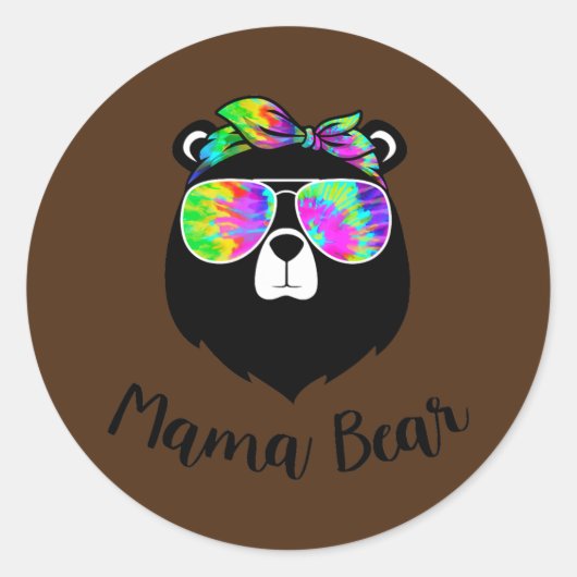 Mother's Day Mama Bear Tie Dye Sunglasses Women ラウンドシール (正面)