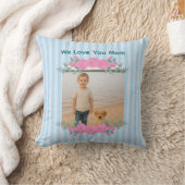 Mother's Day Mom Photo Throw Pillow Roses Blue クッション (ブランケット)