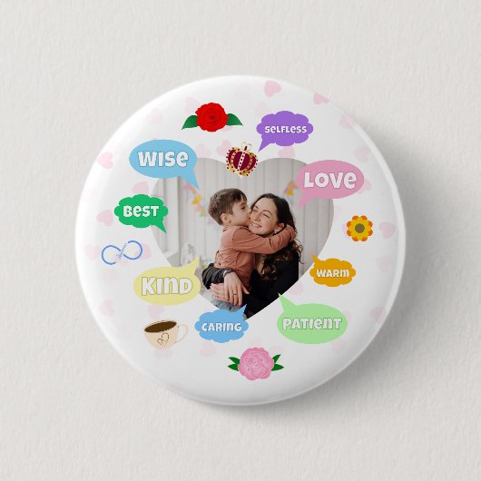 Mothers Day Photo Word Clouds Best Mom Mother 缶バッジ (正面)