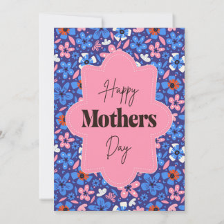 Mothers Day Pink and Blue Ditsy Flowers サンキューカード