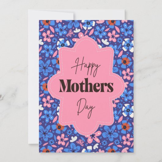 Mothers Day Pink and Blue Ditsy Flowers サンキューカード (正面)