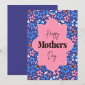 Mothers Day Pink and Blue Ditsy Flowers サンキューカード (正面/裏面)