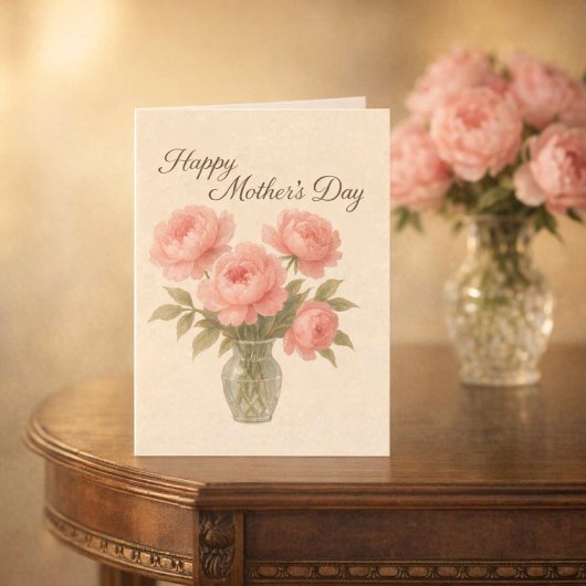 Mother's Day Pink Floral Peonies  カード