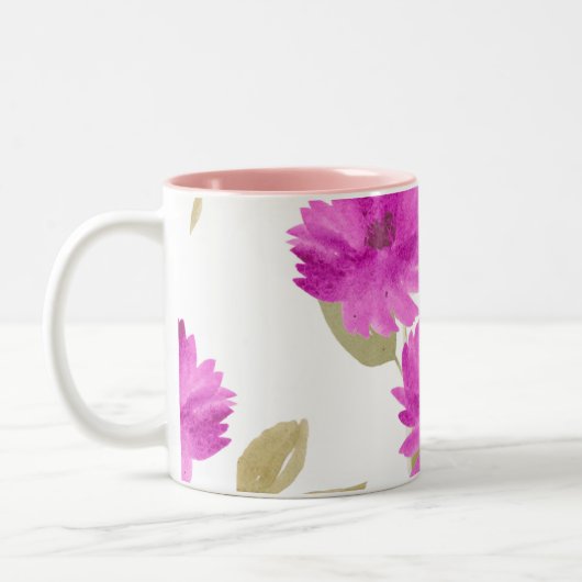 Mother's Day pink floral print & pink inside mug ツートーンマグカップ (左)