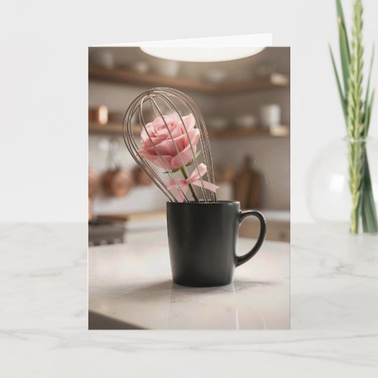 Mother's Day Pink Rose In Wire Whisk カード (正面)