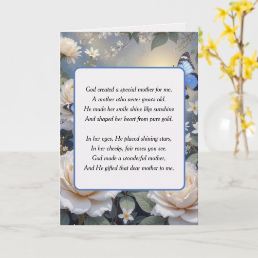 Mother's Day Poem Blue Butterflies and Roses カード (黄色い花)