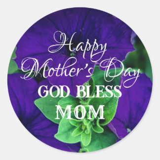 Mother's Day Purple Flower Photo God Bless Mom     ラウンドシール