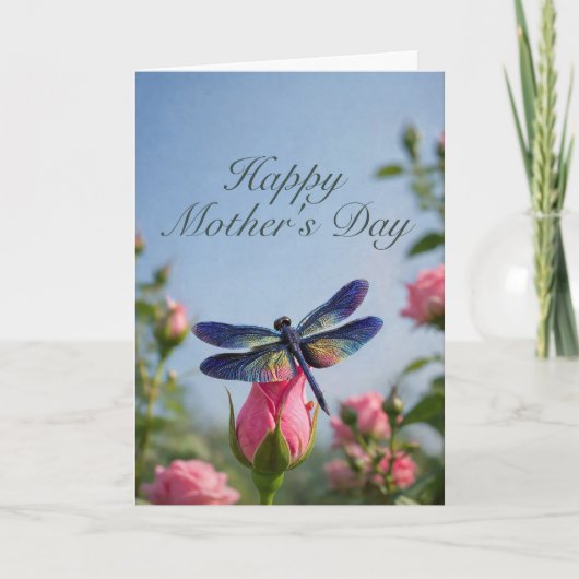 Mothers Day Rose Bud Dragonfly Card カード (正面)