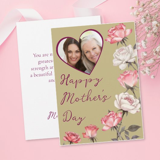 Mother's Day Sage Heart Frame Photo カード